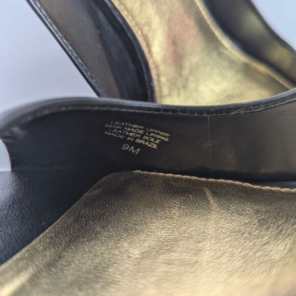 Antonio Melani Pleated Black Leather Peep Toe Slingback Heels Womens 9 - Picture 7 of 9